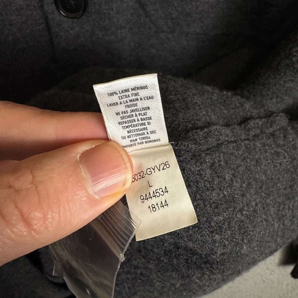 Bonobos Coat Mens L Gray Slim Fit Bomber Jacket‎ Merino Wool Preppy Classic Warm